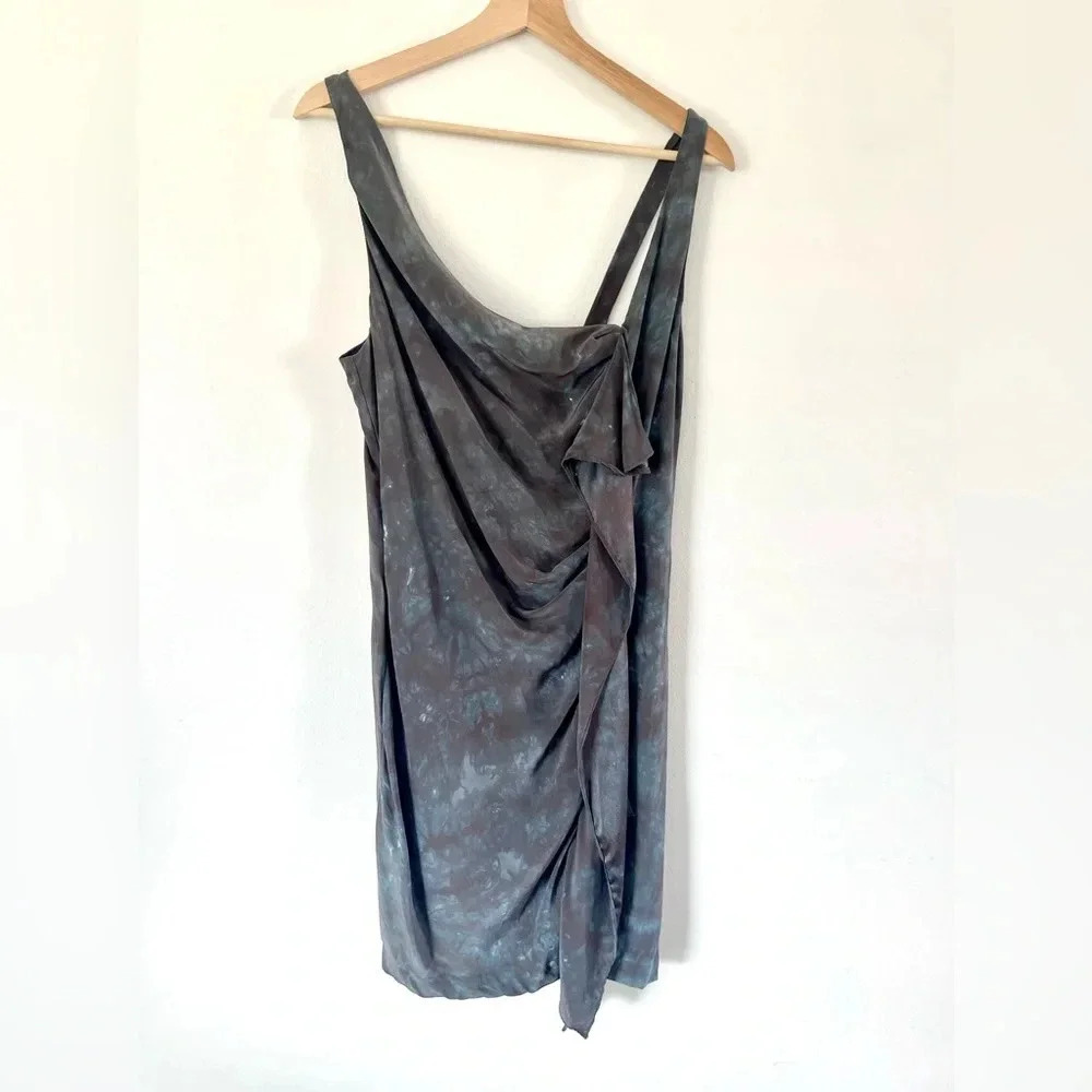 Graham & Spencer Watercolor Tie Dye‎ Ruffle Front Sleeveless Silk Dress Sz Large
